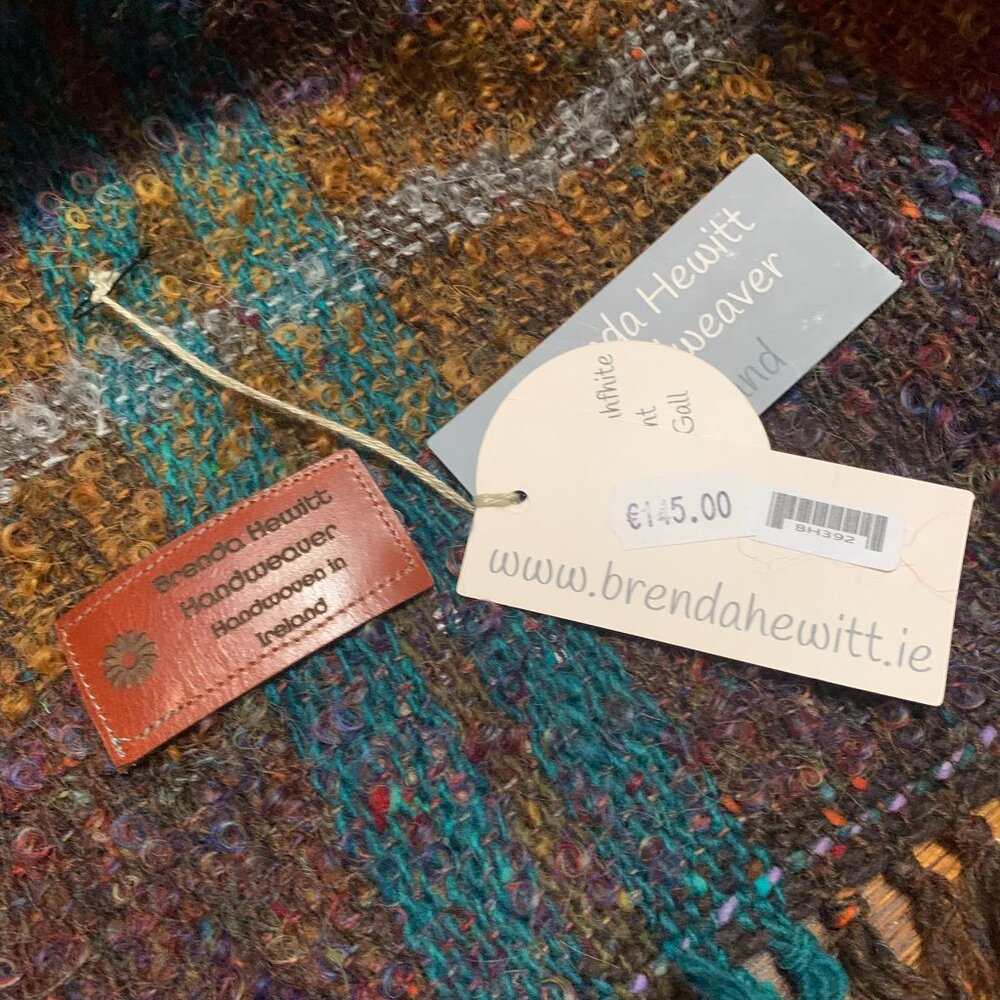 Donegal Ireland Handwoven Blanket Poncho Cape NWT Multicolor Mohair Fringe Boho - Picture 7 of 8